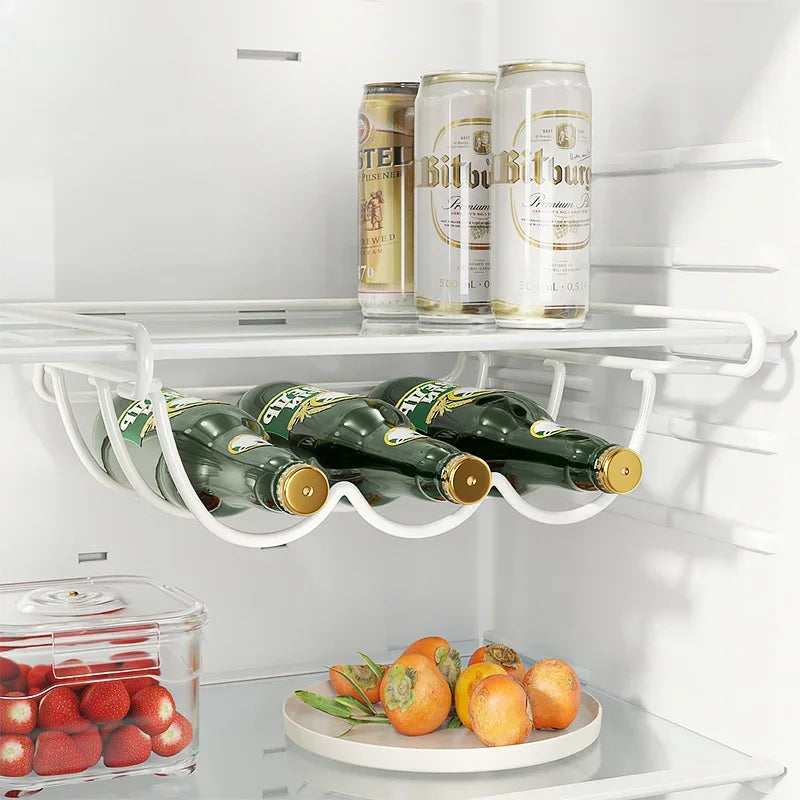 Creative Refrigerator Beer Bottle Organizer Rack - Wine Display Shelf with Holder Hook for Home Kitchen Storage and Organization