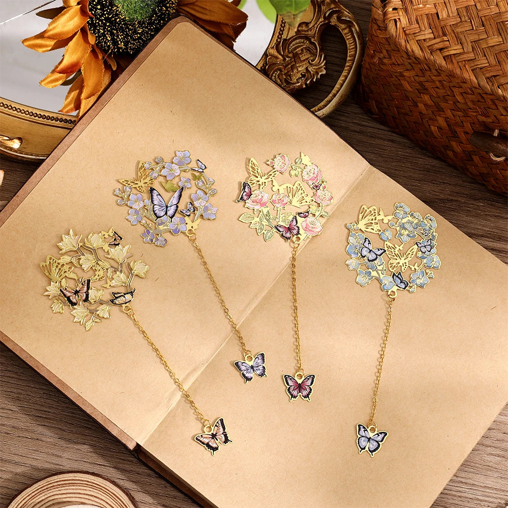 2 Pcs Hollow Flower Butterfly Metal Bookmarks Set Elegant Tassel Bookmarks Large Book Mark for Book Lovers Students Teachers 