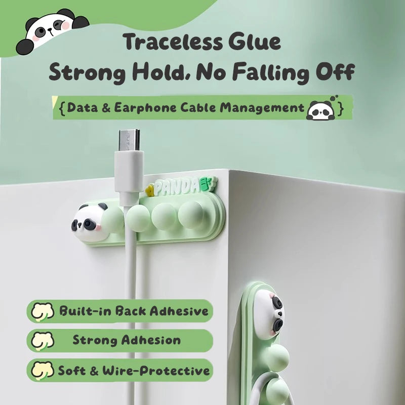Cartoon Panda Cable Holder: Self-Adhesive Desk Wire Organizer for Phone Charging Cords