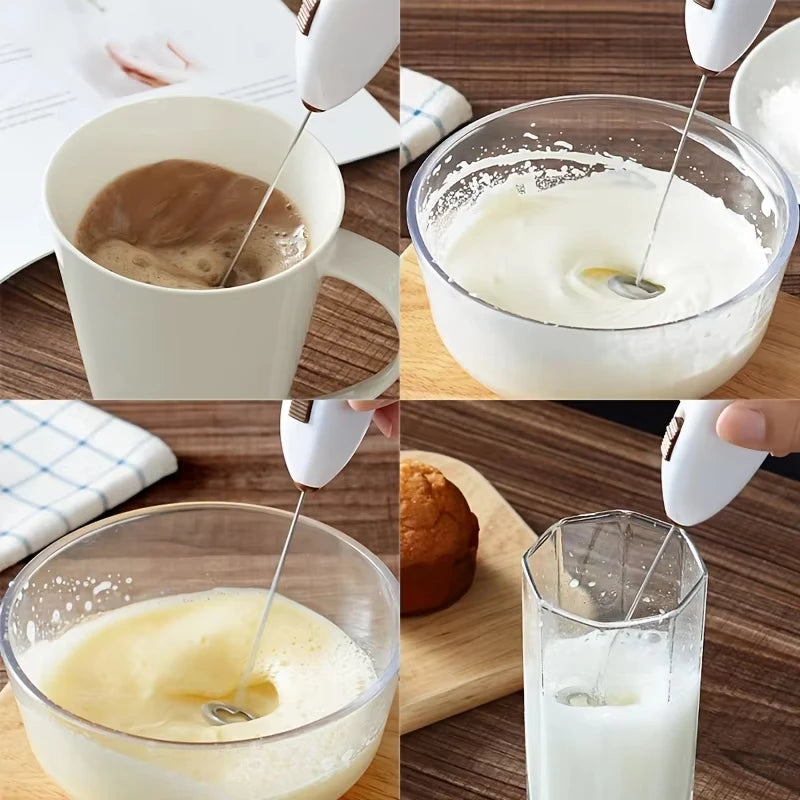 Wireless Milk Frother for Coffee, Electric Handheld Mixer with Cappuccino Maker, Mini Egg Beater for Cooking and Milk Foam