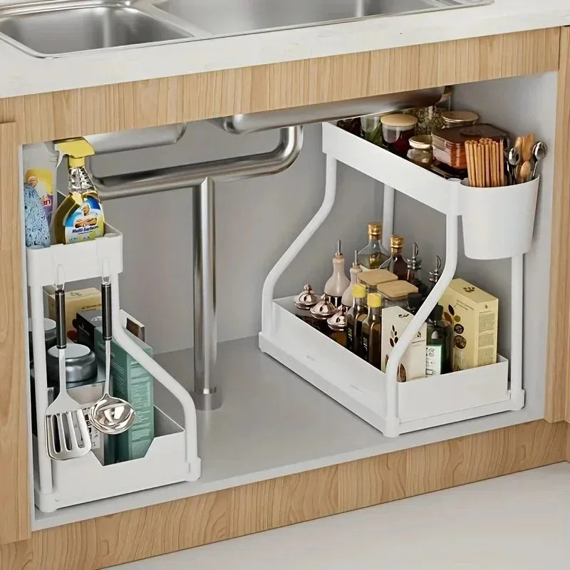 Kitchen lower sink rack Double pull-out countertop finishing rack Bathroom storage rack Kitchen storage rack