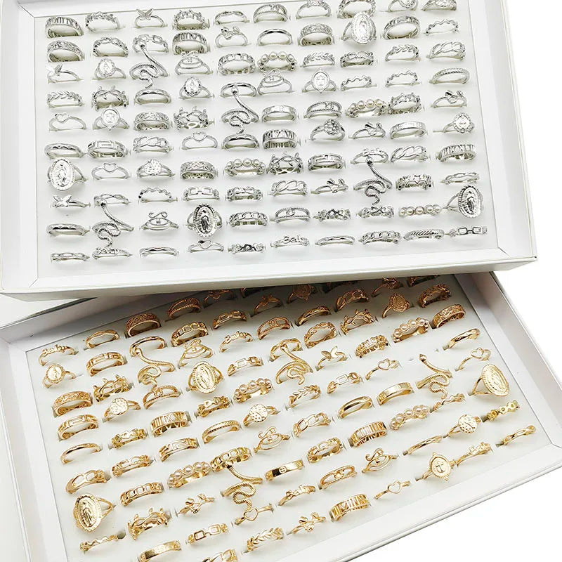 30pcs/Lot Factory Wholesale Dropshipping Antique Design Finger Rings Set Mix Style Women All Match Gift Party Bar Decorate Girl