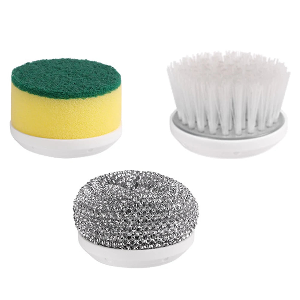 Electric Clean Brush Multifunctional Kitchen Home Cleaning Brush 3 Replaceable Brush Heads Bathroom Kitchen Cleaner