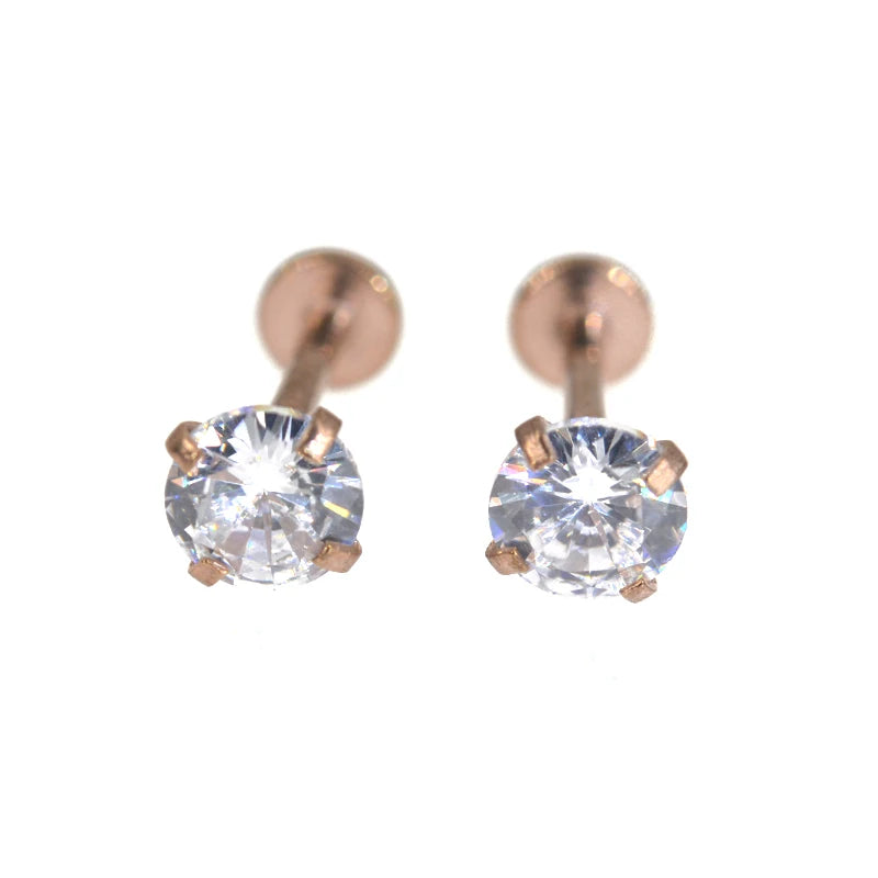 2Pcs 2-5mm Gem Solid Steel  Tragus Cartilage Ear Stud Crystal Zircon Earrings Piercing Jewelry Cartilage Piercing Earrings Prong