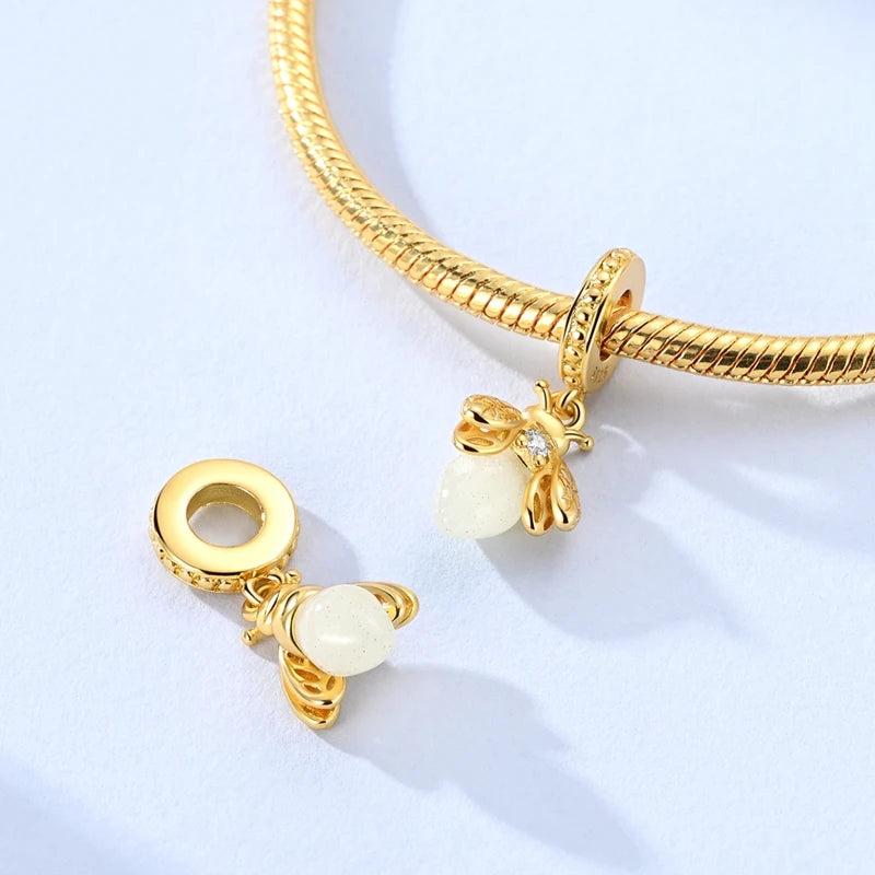 Original 925 Sterling Silver Charm Bead Golden Series Zircon Pendant Fit Original Bracelet Necklace For Women DIY Jewelry Gift