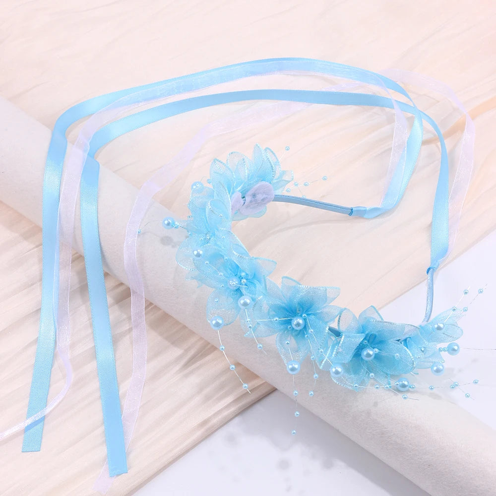 Fairy Flower Headband Sweet Lovely Girl Lace Floral Pearls Hair Hoop For Princess Wedding Birthday Headwear Accessories Gifts