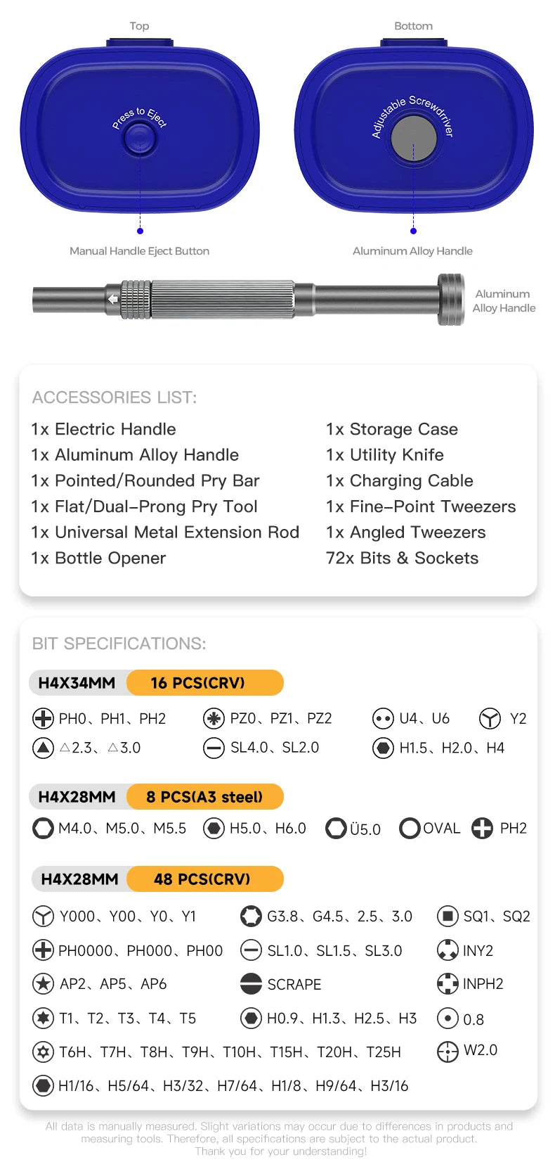 83 IN 1 Precision Electric Screwdriver Set Cordless 4 Levels Adjustable Comes Fill Light Rechargeable For IPhone Watch Camera PC