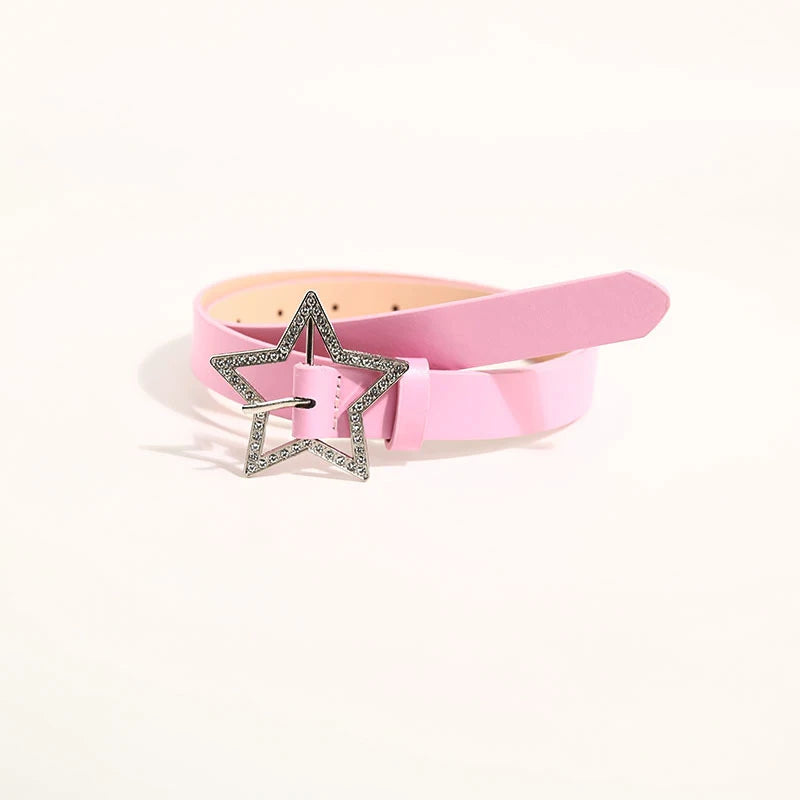 Y2K Belts for Women Spice Girls Pink Black White Belt Denim Star PU Leather Rhinestones Belt Ins Sweet Cool Corset Jeans Belts