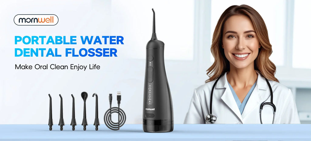 Mornwell Water Dental Flosser Pick for Teeth: 4 Modes 13 Water Levels Cordless Portable 300ML Tank Cleaning Picks F42(F5048)
