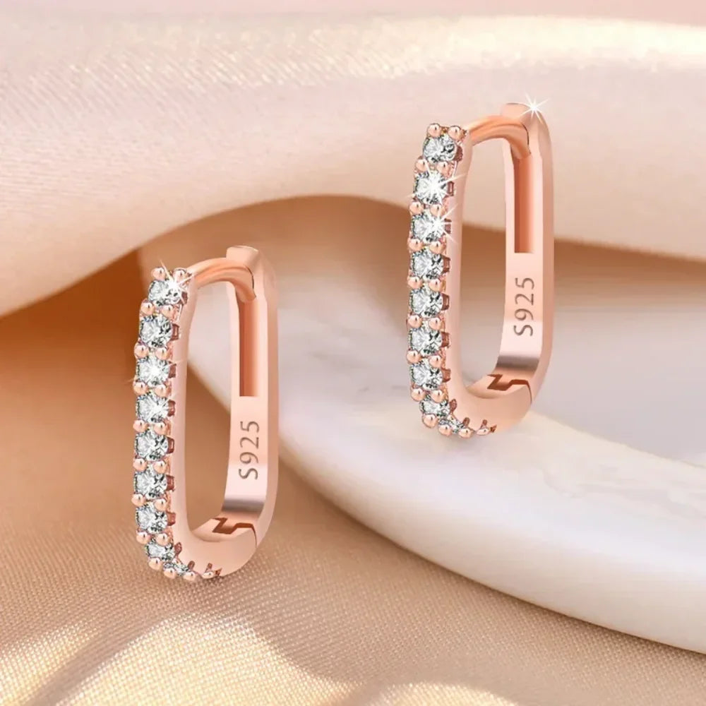 925 Sterling Silver Crystal Fashion Hoop Earrings for Women Wedding Party Gift Banquet Party Fashion Jewelry
