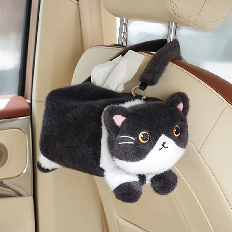 Car tissue box cute cartoon cat car car paper box hanging high-end decoration car tissue bag Car tissue box car accessories