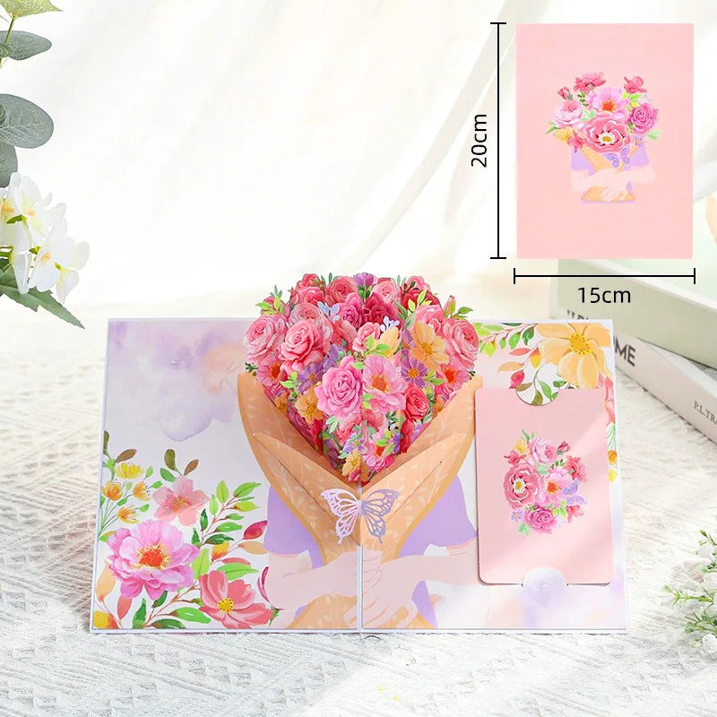 3D Pop Up Greeting Card Romantic Love Flowers Butterfly Bouquet Handmade Surprise Card Anniversary Birthday Valentine's Day Gift