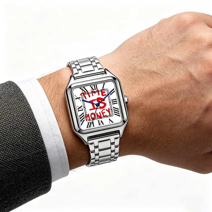 2026 New Creative "Time Is Money" Men's Watch Square Luxury Quartz Watch Graffiti Dial Streetwear Relogio Masculino Hip Hop