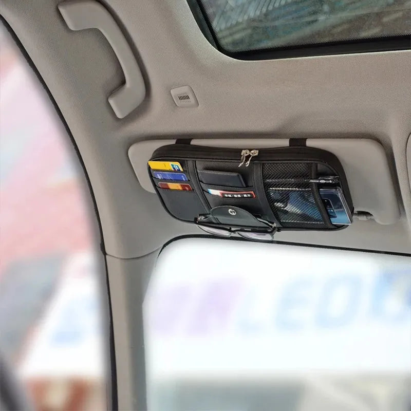 1 Piece Car Sun Visor Organiser, Sunglasses Holder with Zip Pouch for Car, Truck, SUV Car Interior Accessories