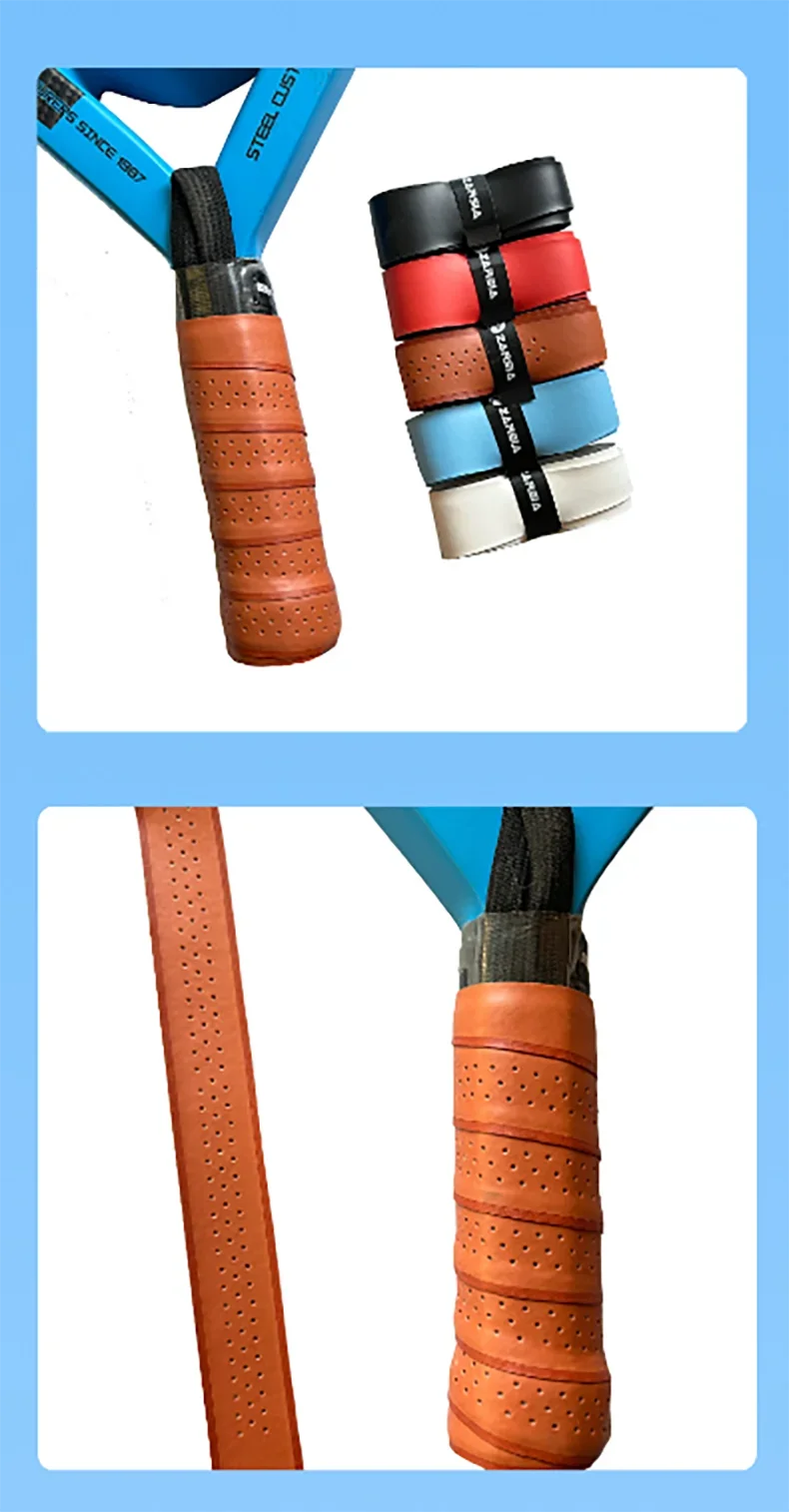 ZARSIA Perforated PU Leather Sweatband Tennis Badminton Racket Overgrip Wear-resistant Non-slip 2PCS