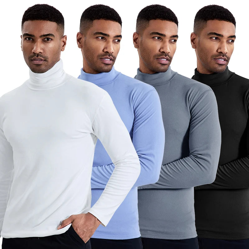 Men's Autumn and Winter Plus Size Solid Color Turtleneck Bottoming Shirt Casual Joker Fashion Young Men Long Sleeve Warm T.