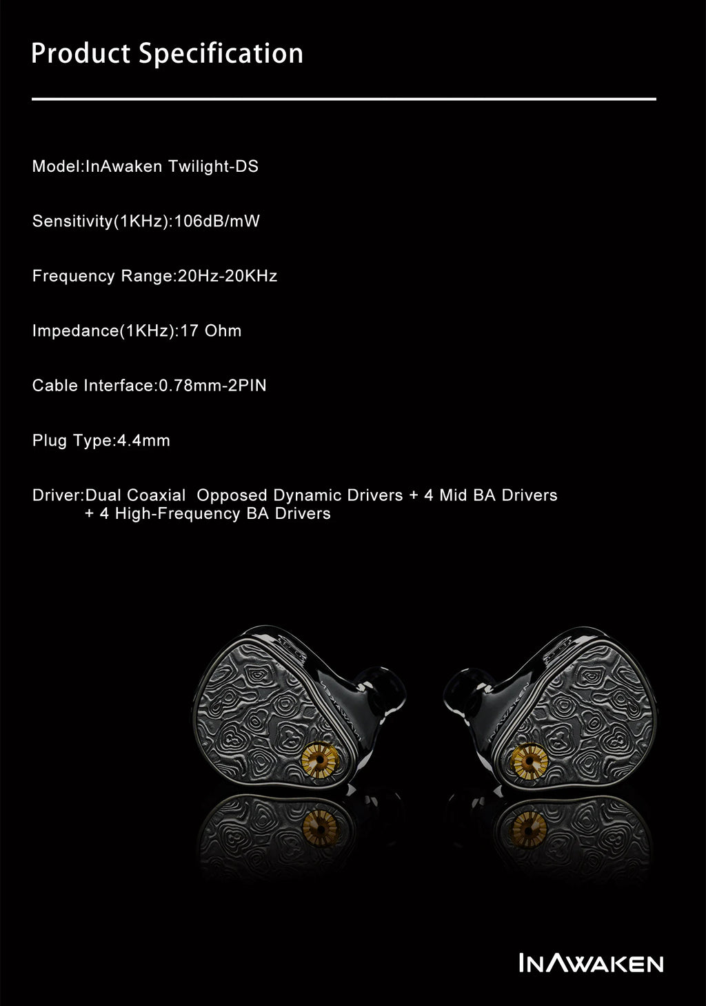 Pre-order INAWAKEN Twilight-DS 4DD+8BA In-Ear Monitors Hifi Earphone with Titanium Alloy +Steel Build & OCC+Alloy Copper Cable