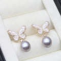 Bridal Natural Freshwater White Pearl Earrings Woman,Butterflyer Silver 925 Pearl Earring Wife Anniversary Gift  Black Wholesale