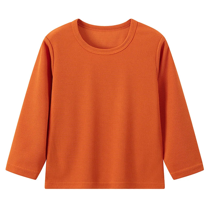 Children's Autumn Solid Color Simple Joker Long Sleeve T-Shirt Boys Casual Sports Shirt Girls Fashion Round Neck Sweater