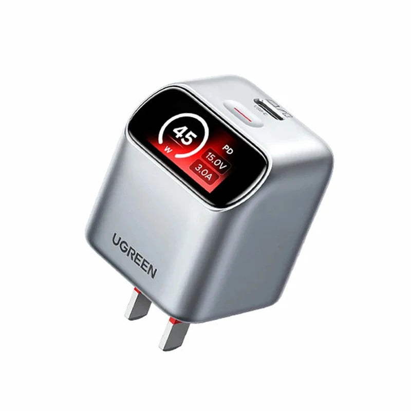 UGREEN X740 45W GaN Smart Display Charger – 3-Port USB-C PD3.0/PPS Fast Charging with Foldable Plug