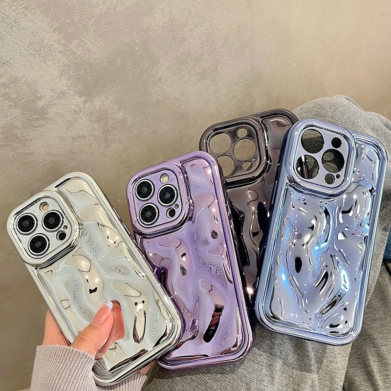Glossy Laser Meteorite Texture Plating Phone Case For iPhone 11 12 13 14 15 16 17 Pro Max Air Plain Color Anti-knock Cover