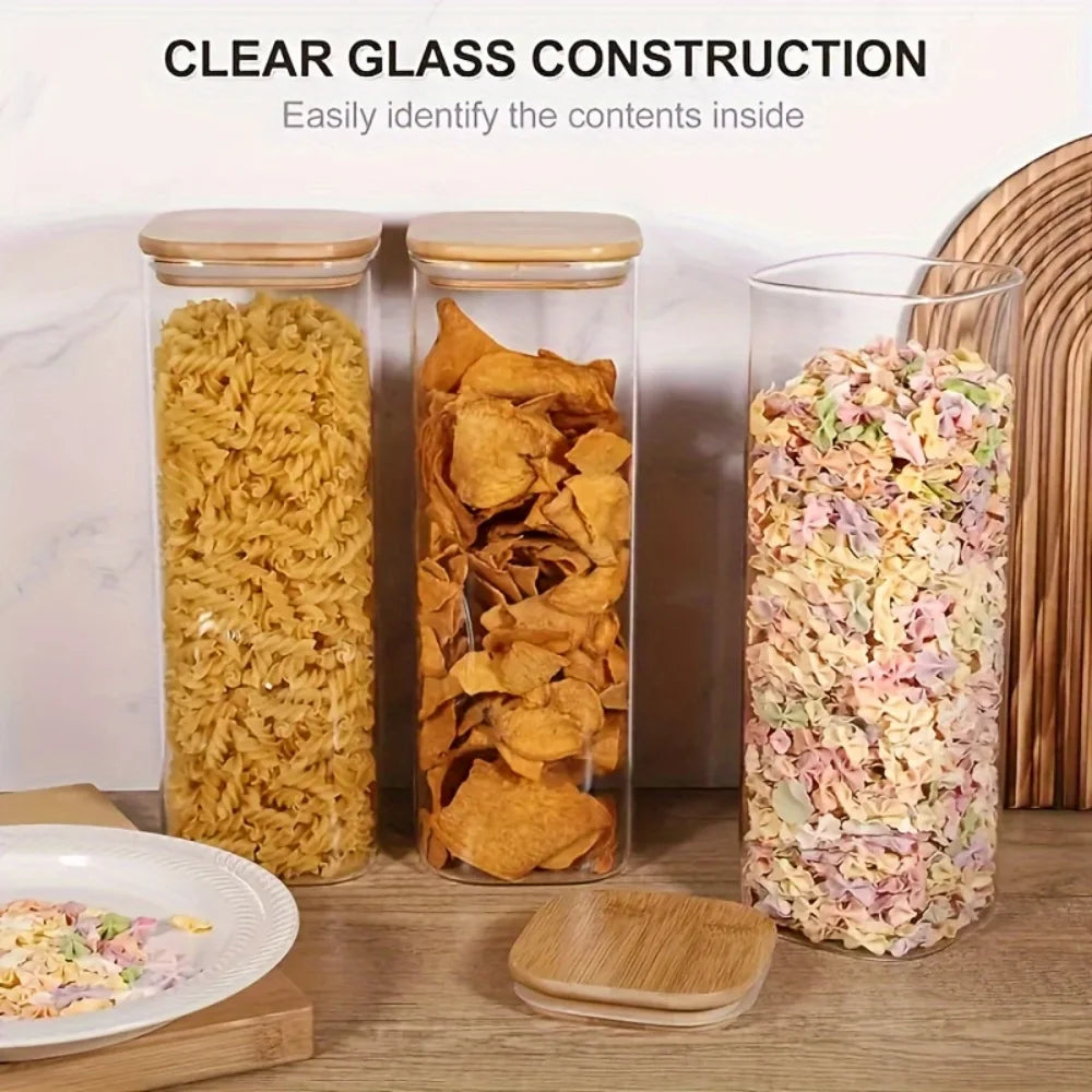 2/4 Pack-1450Ml Square Glass Jars, Glass Storage Containers with Lids, Wide-Mouth Pasta Jars, Kitchen Storage Jars, Storage for Pasta, Grains, Oats, Sugar, Cookies, Beans, Airtight Glass Jar Set, Kitchen Organization and Stor