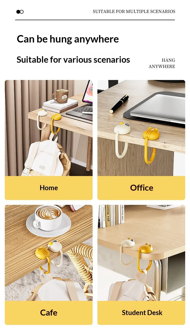 Cat Backpack Hook Desk Edge Hook Dormitory Gadget New Model with No Drilling Holes for Primary School Student Desk Side Hook.