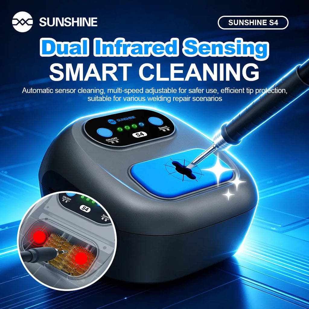 SUNSHINE S4 Smart Soldering Iron Tip Cleaner Automatic Infrared Sensor 3-Speed Adjustable Electric Cleaning Machine