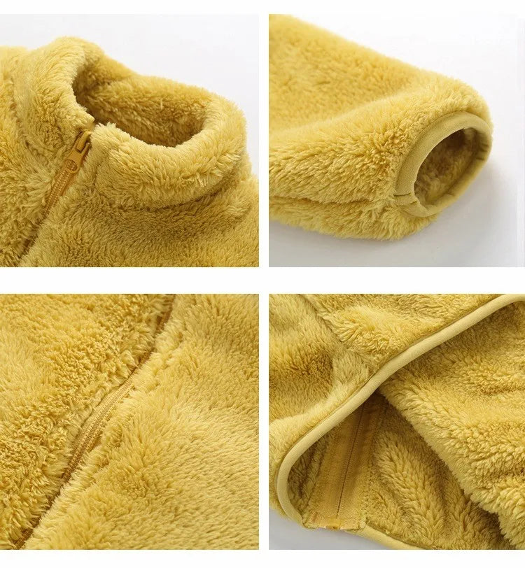 Solid Color Fashion Children Plush Coat Autumn Winter Warm Baby Girl Boy Casual Jacket Greatcoat Kids Clothing Toddler Outerwear