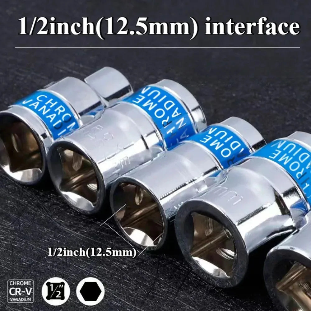 8mm-32mm 1/2" Drive Deep Impact Socket Set Drive Metric Wrench Socket Deep Impact Socket Pneumatic Wrench Head Tire Removal Tool