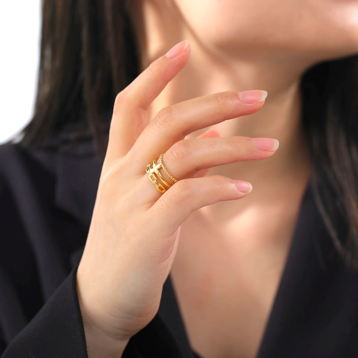 Amaxer For Women Lover's Rings Star Lace Beads Strip Stainless Steel Gold Color Silver Color Engagement Jewelry Party Gift
