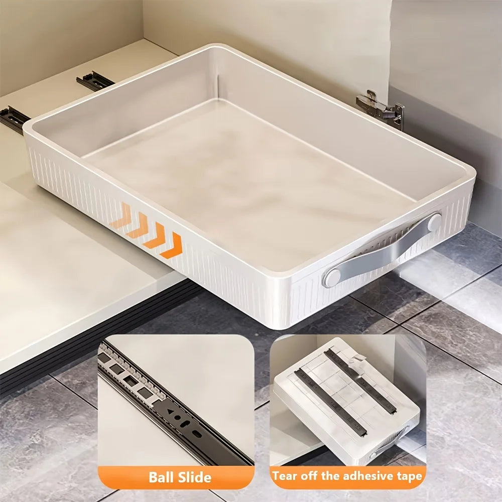 1 PC Kitchen Cabinet Drawer Storage Boxes with Slide Rails Pull-out Kitchen Storage Tray Spice Box Shelf Cabinets Organizer