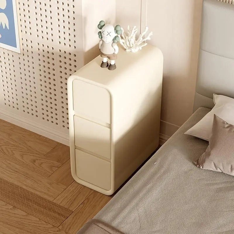 Cream wind bedside table light luxury French solid wood small ultra-narrow crevice mini modern simple bedside narrow cabinet