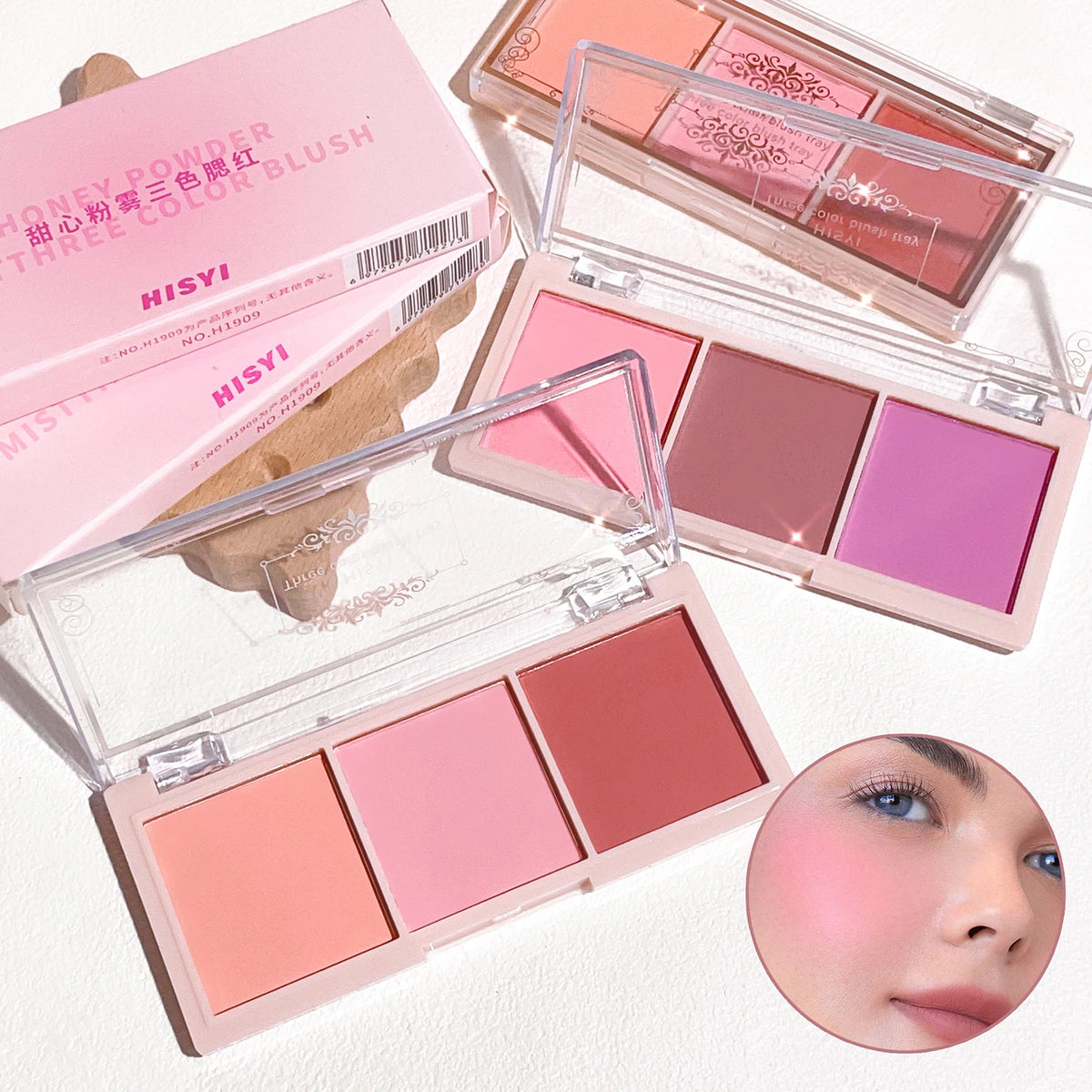 HISYI three-color blush natural color rendering delicate non-flying powder matte rouge holding makeup clear vitality girl blush