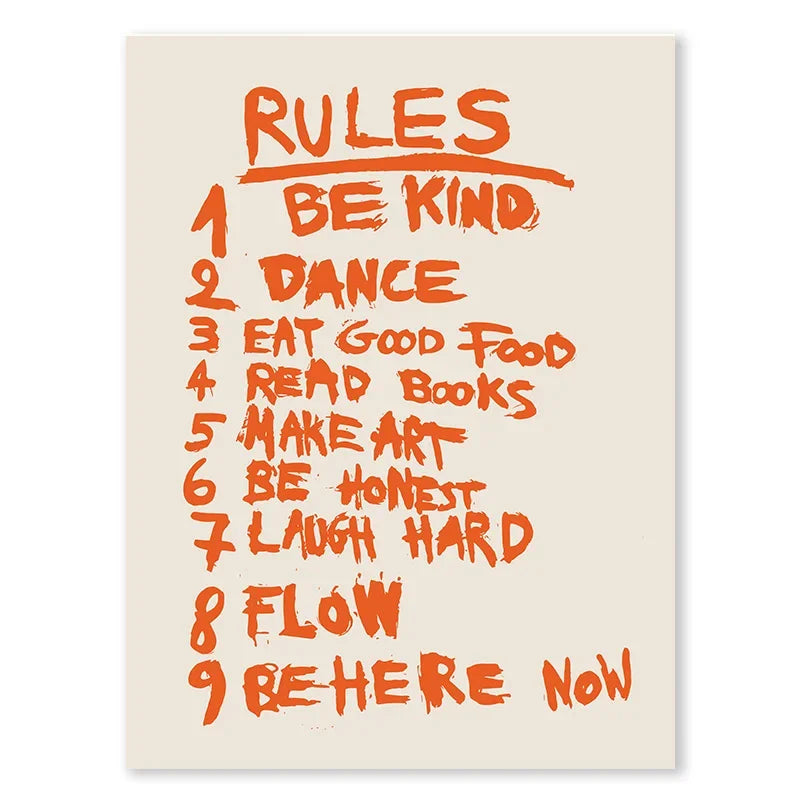 Orange Rule Alphabet Print Canvas Painting Kitchen Gallery Decorative Poster Ideal Gift for Bedroom Frameless Wall Art