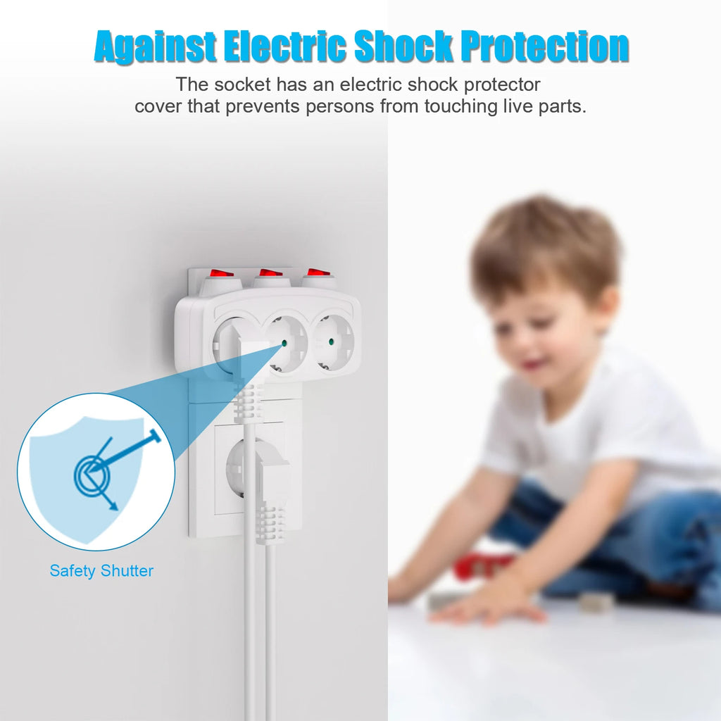 Double Plug Socket Adapter Schuko EU Conversion Plug With Switch ON/OFF German Standard Multiple Socket 3680W Extension Outlet
