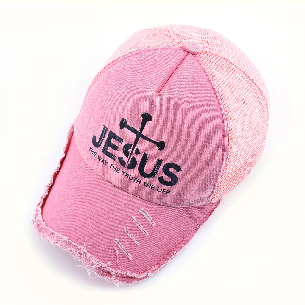 Boné de basebol rosa em ganga lavada para mulher, boné de pala para primavera e verão, boné snapback para homem, boné de camionista hip hop, chapéu de rede respirável
