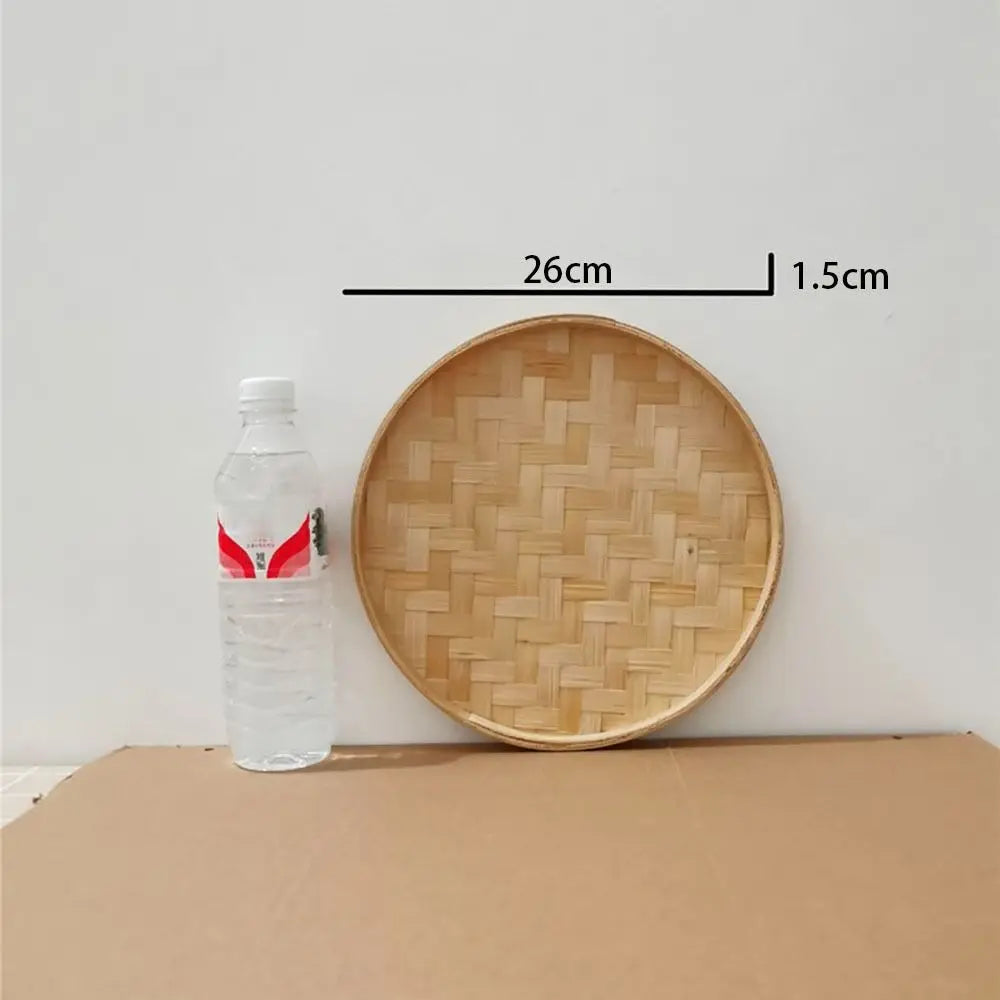 4 Size Hand-woven Bamboo Sieve Hand-painted Bamboo Raft Round Dustpan DIY Decorative Fruit Bread Basket Kitchen Storage Tray