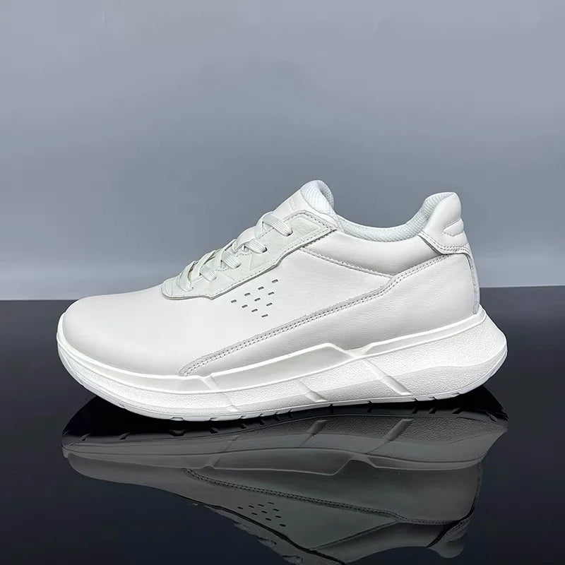 High Quality Men's Genuine Leather Casual Shoes Thick Soled Wear-resistant Hiking Couple Shoes Trendy Black Sports Shoes for Men