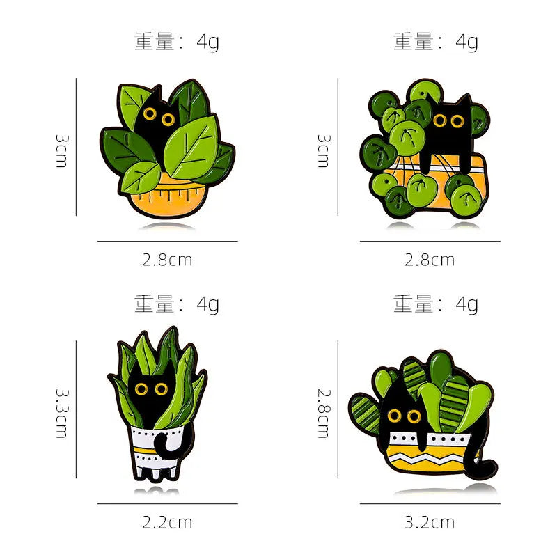 Cats in Plants Enamel Pins Metal Black Cat Potted Plant Badges Lapel Brooches Fun Animal Plant Jewelry Gift On Backpack For Kids