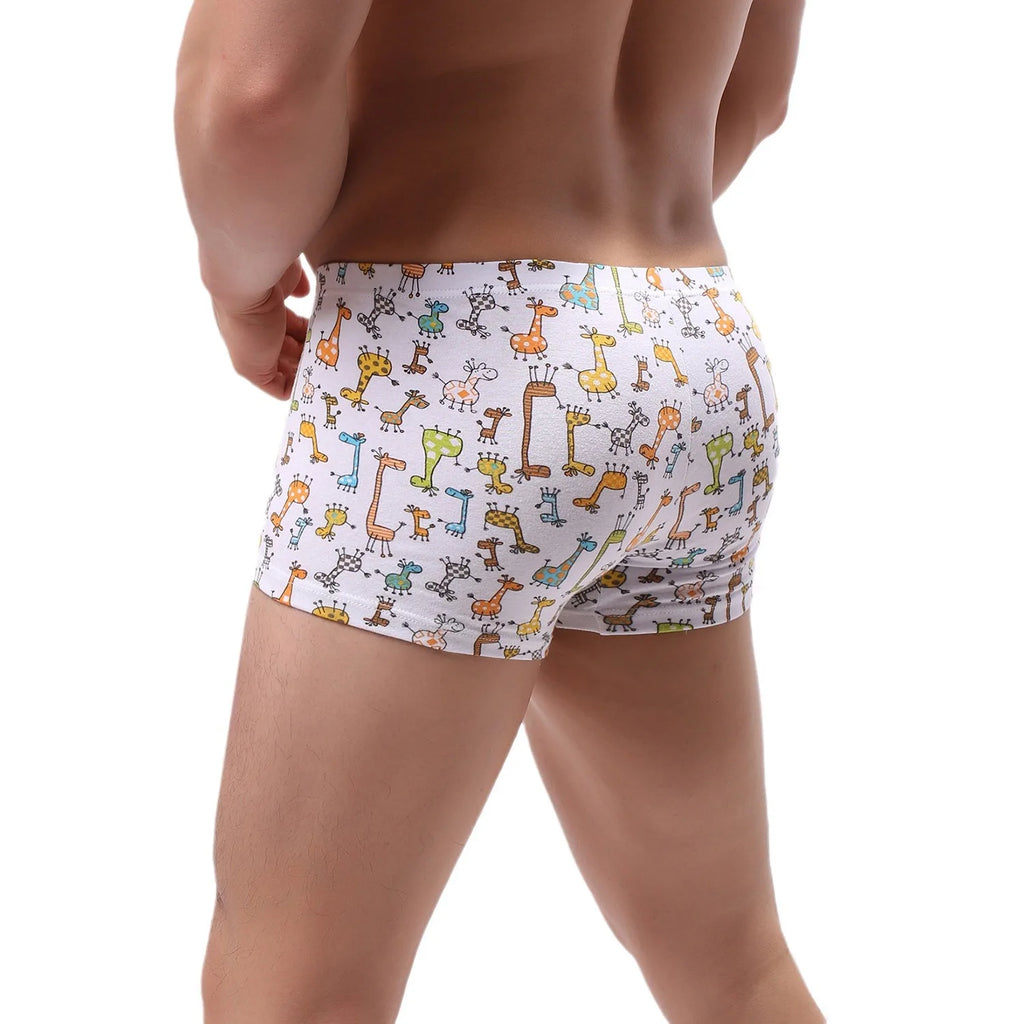 Cartoon Print Boxer Shorts Men Breathable 100% Cotton Funny Boxers Comic Style Men's Underwear Novelty Gift Underpants U Convex