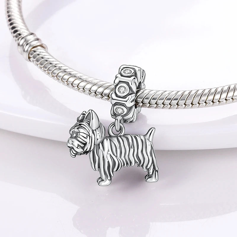 Dog Pet Charms 925 Silver Doggy Paw French Bulldog Bones Beads Fit Original Bracelet DIY Fine Jewelry