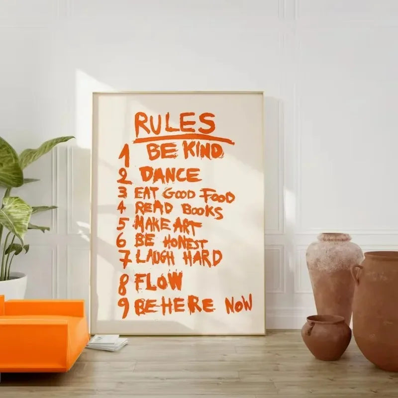 Orange Rule Alphabet Print Canvas Painting Kitchen Gallery Decorative Poster Ideal Gift for Bedroom Frameless Wall Art