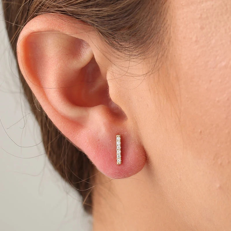 925 Sterling Silver Needle Zirconia Minimalist Flat Bar Stud Earrings For Women Punk Fine Jewelry Geometry Brincos Bijoux