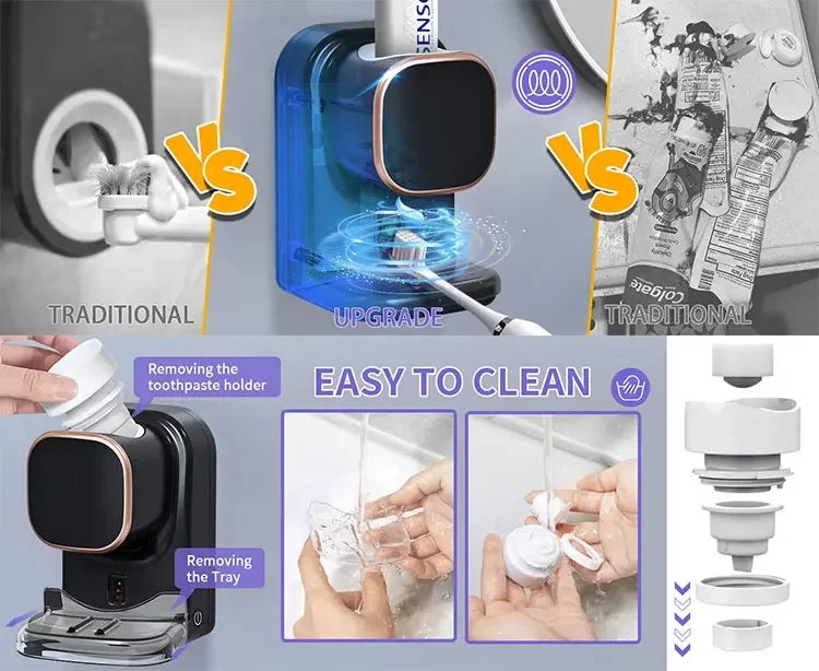 Smart 3 Mode Automatic Sensor Electric Toothpaste Dispenser Wall Mounted USB Removable Toothpaste Squeezer Bathroom Accessories