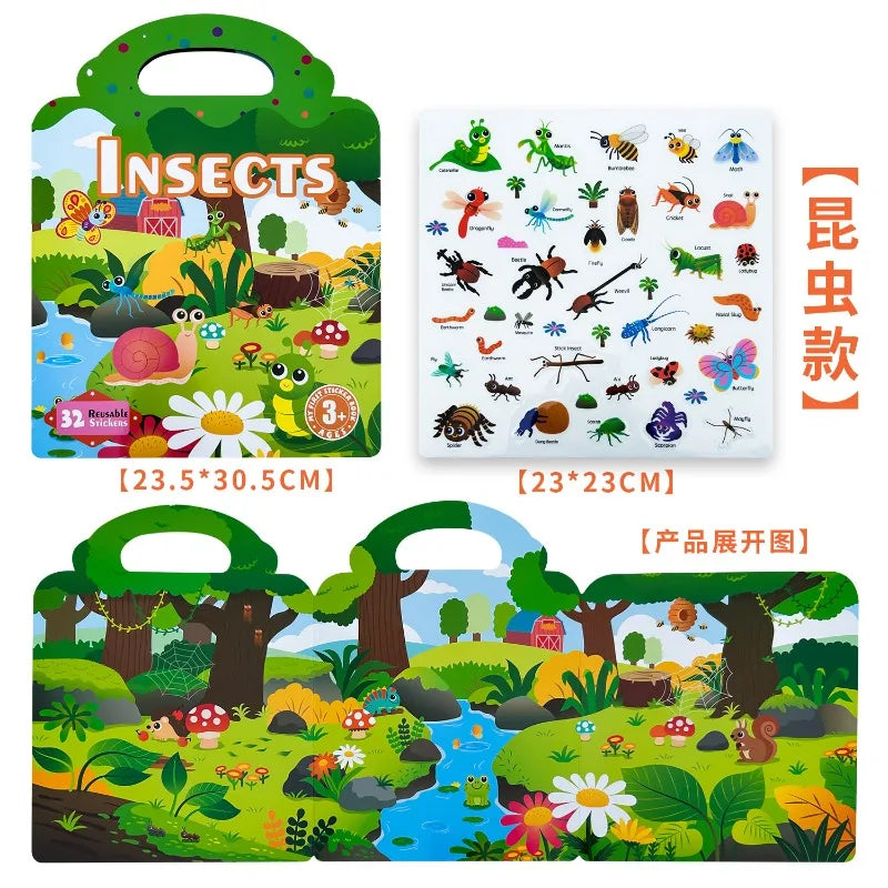 Children's Enlightenment Jelly Sticker Book Baby Hands-on DIY Jelly Sticker Puzzle Portable Puzzle Repeat Sticker Toy Magic Book
