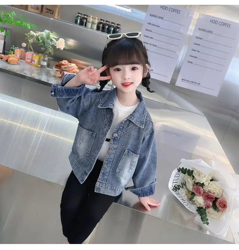 Kids Girls Denim Coat 2024 Spring and Autumn Jacket New Children's Cartoon Casual Jacket Baby Top Fashionable