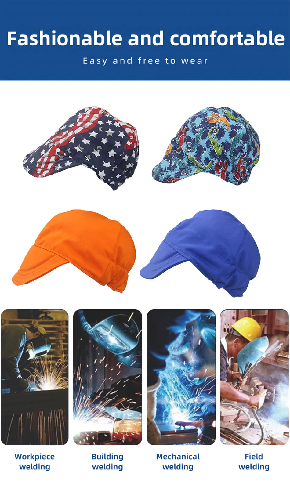 Multi-Color Flame Retardant Welding Cap, Anti-Burn Protective Head Cover Welder Work Hat