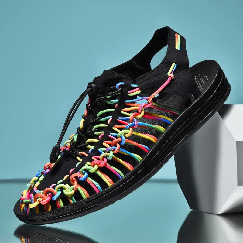 Summer Men Sandals Fashion Handmade Weaving Design Beach Sandals Breathable Casual Flat Sandals Outdoor Couples Sandals Size 48