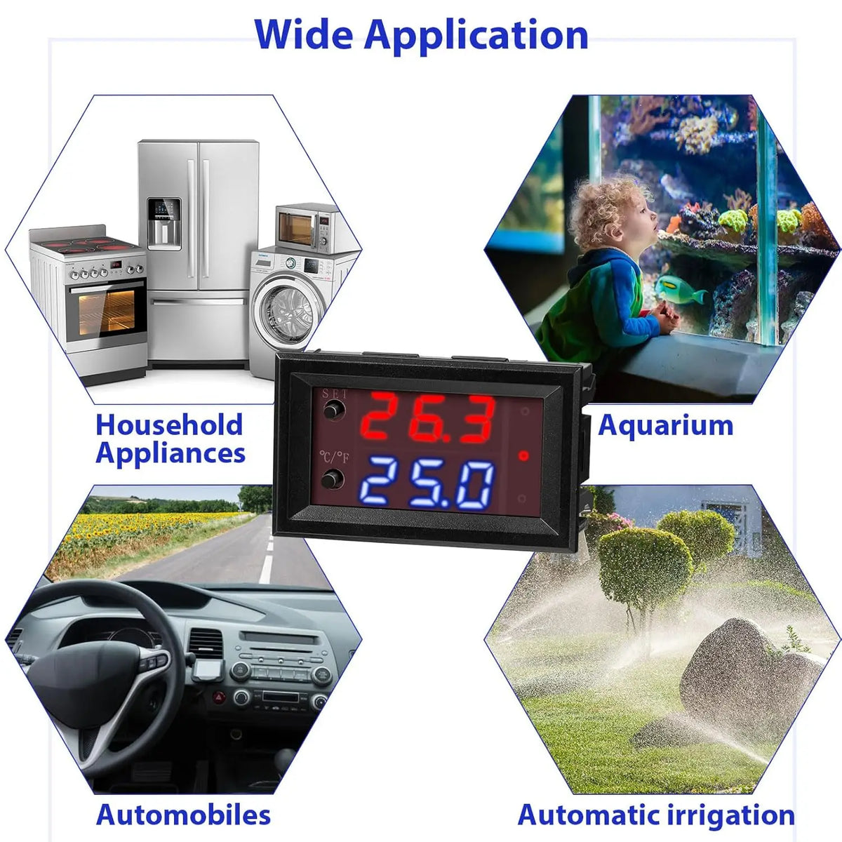 2 Pcs 12V fan thermostat, temperature controller, digital display intelligence, switch, microcomputer digital thermostat, small